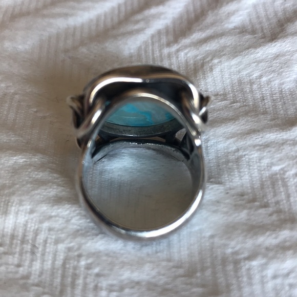 Blue round Druzy set in Sterling Silver.   Size 6.5 - Picture 6 of 7